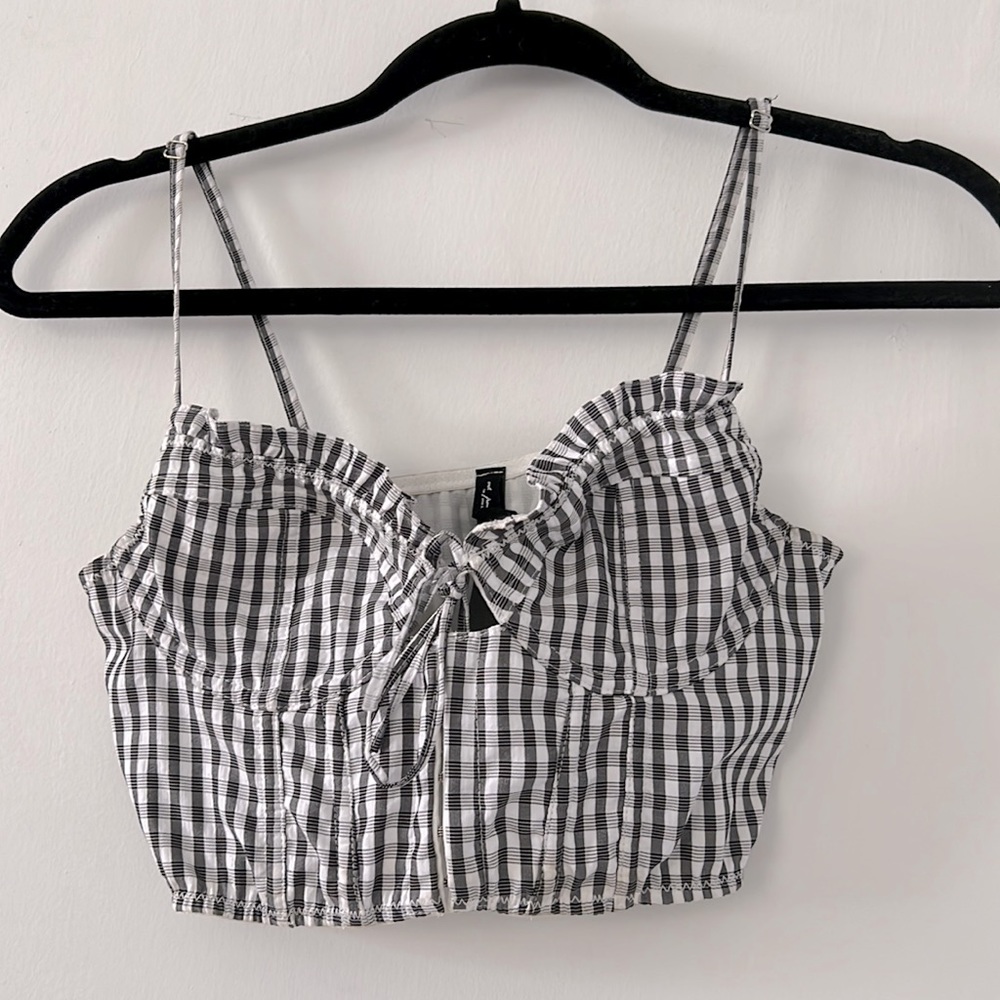 For Love and Lemons checkered plaid bustier bralette top with ruffle details